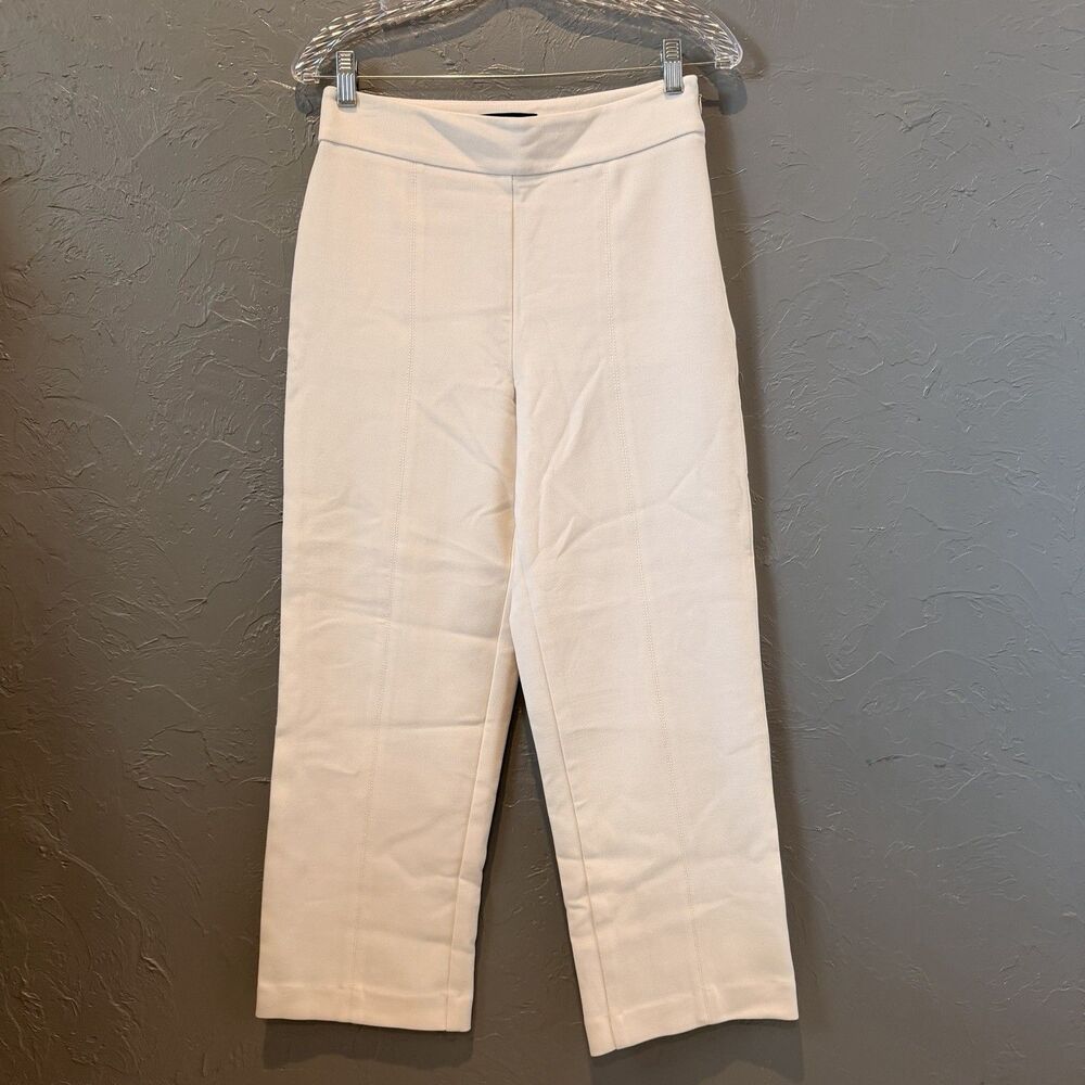 Ann Taylor Ivory Cropped Straight Leg Career Pants Stretch Side Zip 2 Minimalist - Picture 2 of 14